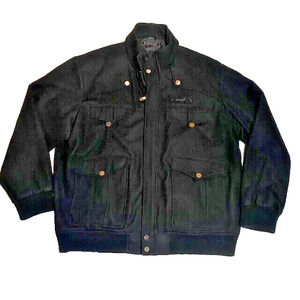 Coogi Vintage 90s Mens Size 5X Black Wool Blend Bomber Military Coat Jacket